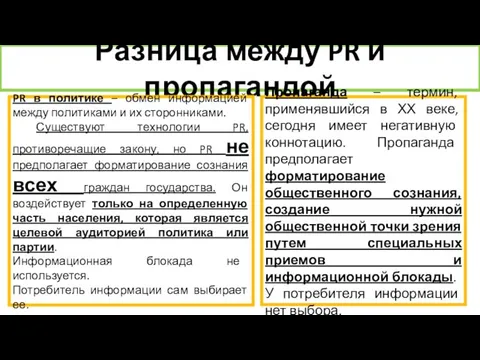 Разница между PR и пропагандой PR в политике – обмен информацией