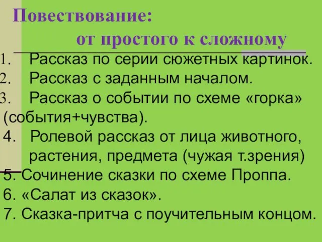 Повествование: от простого к сложному Рассказ по серии сюжетных картинок. Рассказ