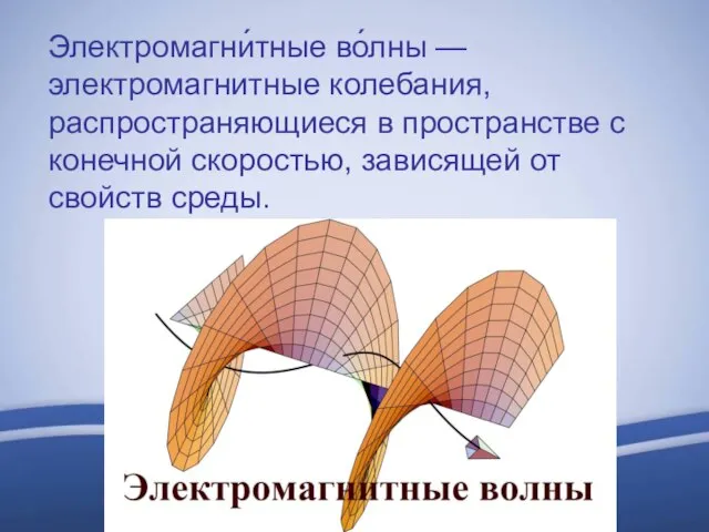 Электромагни́тные во́лны — электромагнитные колебания, распространяющиеся в пространстве с конечной скоростью, зависящей от свойств среды.