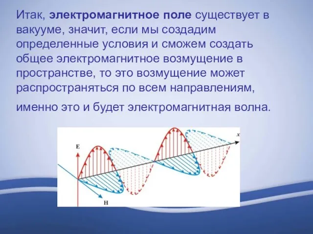 Итак, электромагнитное поле существует в вакууме, значит, если мы создадим определенные