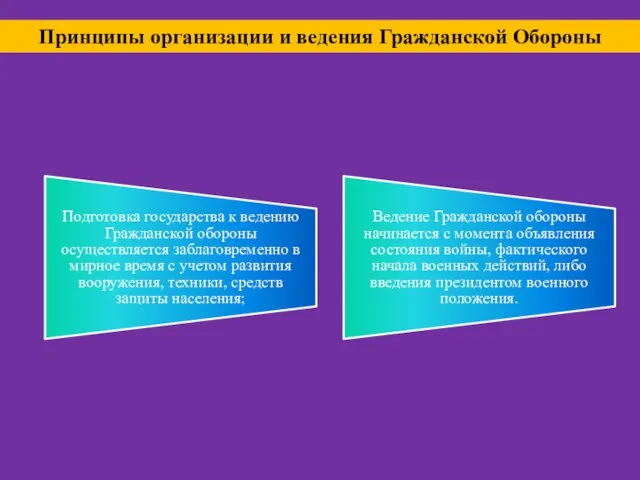 Принципы организации и ведения Гражданской Обороны Подготовка государства к ведению Гражданской