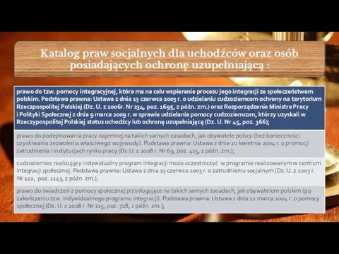 Katalog praw socjalnych dla uchodźców oraz osób posiadających ochronę uzupełniającą :