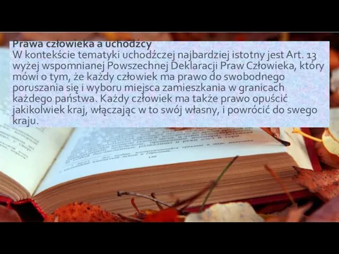 Prawa człowieka a uchodźcy W kontekście tematyki uchodźczej najbardziej istotny jest