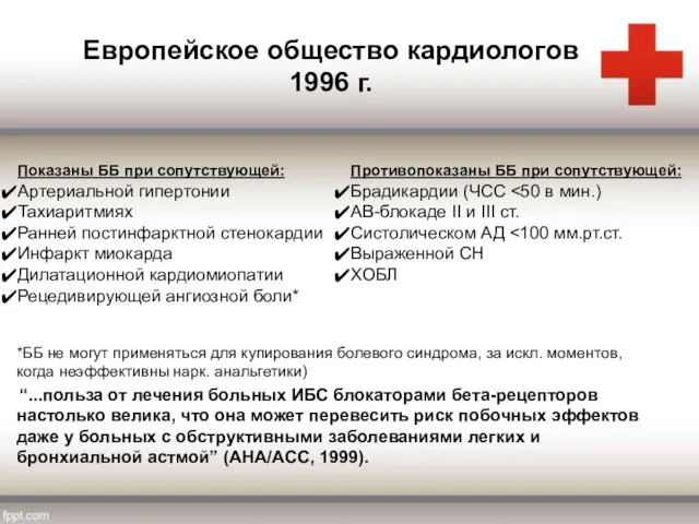 Европейское общество кардиологов 1996 г. *ББ не могут применяться для купирования