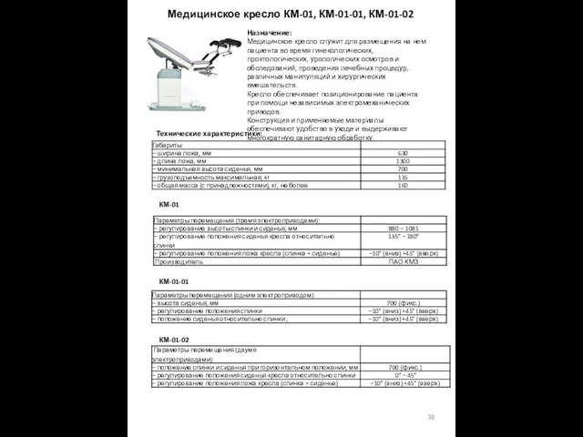 Медицинское кресло КМ-01, КМ-01-01, КМ-01-02 Назначение: Медицинское кресло служит для размещения