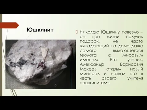 Юшкинит Николаю Юшкину повезло – он при жизни получил подарок, не