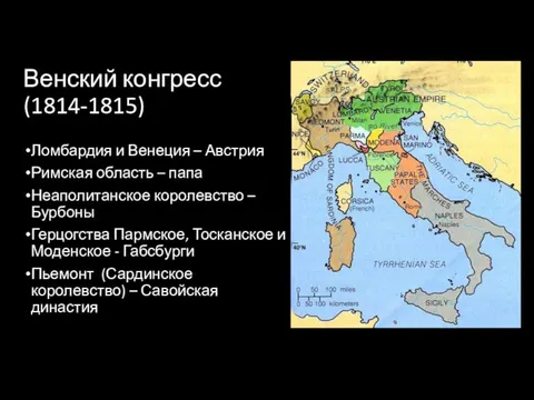 Венский конгресс (1814-1815) Ломбардия и Венеция – Австрия Римская область –