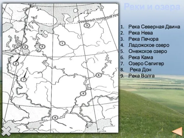 Река Северная Двина Река Нева Река Печора Ладожское озеро Онежское озеро