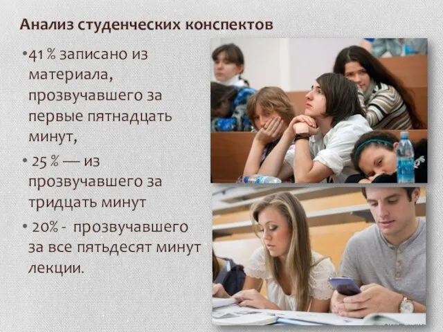 41 % записано из материала, прозвучавшего за первые пятнадцать минут, 25