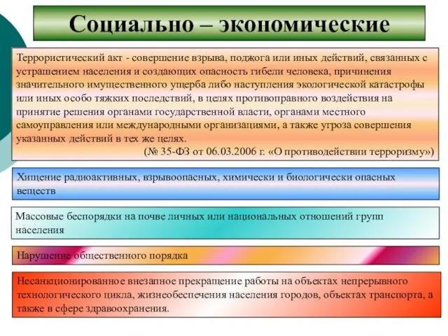 Террористический акт - совершение взрыва, поджога или иных действий, связанных с