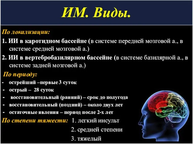 ИМ. Виды. По локализации: 1. ИИ в каротидном бассейне (в системе