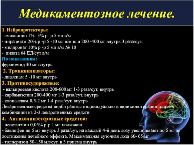 Медикаментозное лечение. 1. Нейропротекторы: - эмоксипин 1% -3% р -р 5