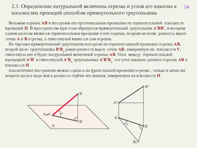 2.3. Определение натуральной величины отрезка и углов его наклона к плоскостям