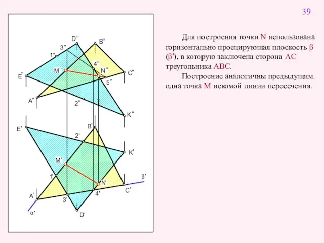 D " " E A " Для построения точки N использована