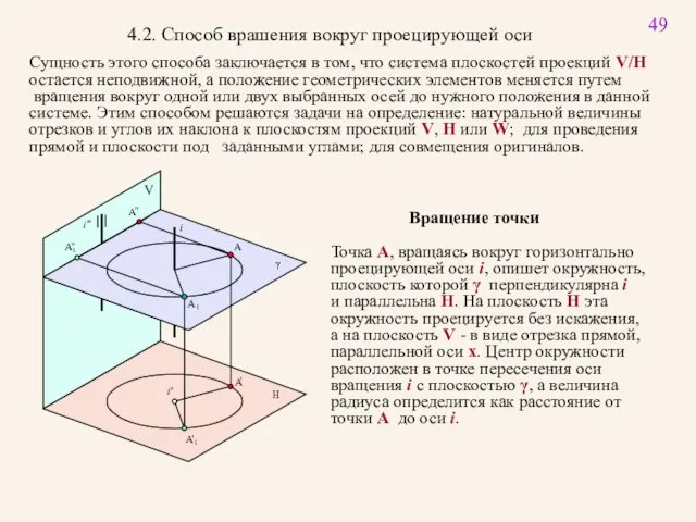 49 4.2. Способ врашения вокруг проецирующей оси Сущность этого способа заключается