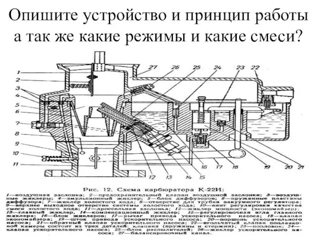 Опишите устройство и принцип работы а так же какие режимы и какие смеси?