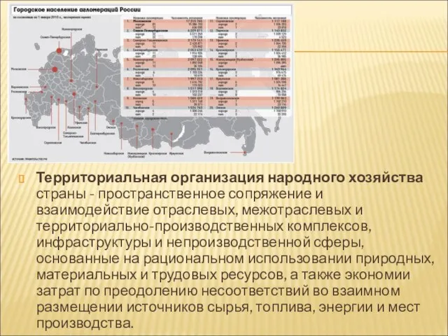 Территориальная организация народного хозяйства страны - пространственное сопряжение и взаимодействие отраслевых,