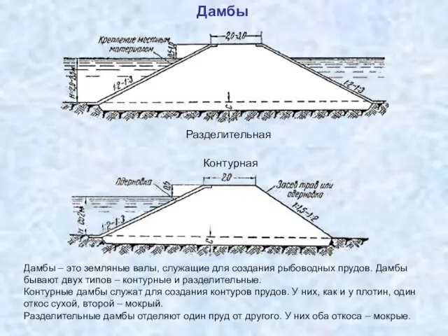 Дамбы Разделительная Контурная Дамбы – это земляные валы, служащие для создания