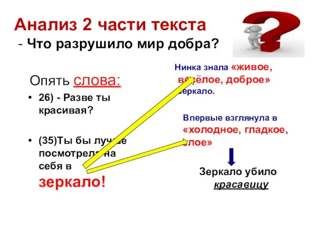 Анализ 2 части текста - Что разрушило мир добра? Опять слова: