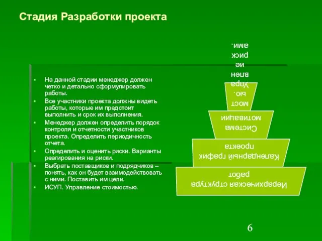 Стадия Разработки проекта На данной стадии менеджер должен четко и детально