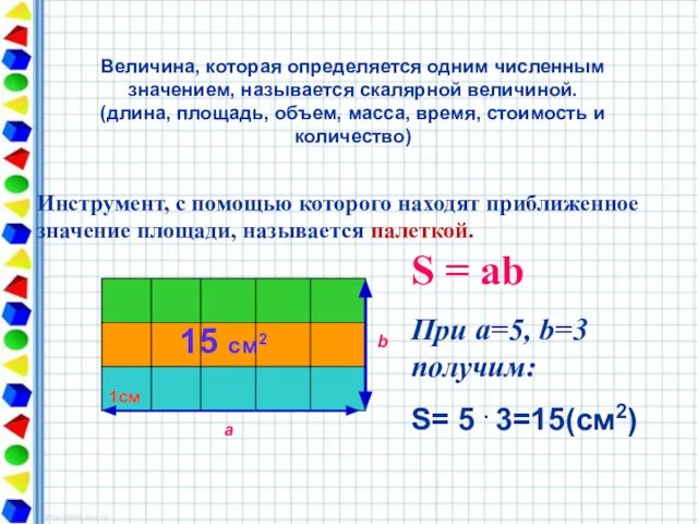 Величина, которая определяется одним численным значением, называется скалярной величиной. (длина, площадь,