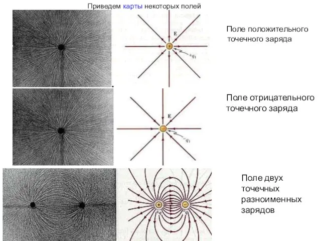 Приведем карты некоторых полей Поле отрицательного точечного заряда Поле положительного точечного