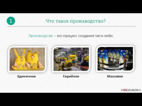 Что такое производство? 1 Производство – это процесс создания чего-либо. Единичное Серийное Массовое