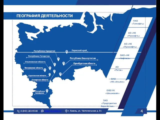 ГЕОГРАФИЯ ДЕЯТЕЛЬНОСТИ 4 ПАО «Татнефть» АО «НК «Роснефть» АО «НК «Русснефть»
