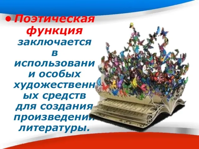 Поэтическая функция заключается в использовании особых художественных средств для создания произведений литературы.