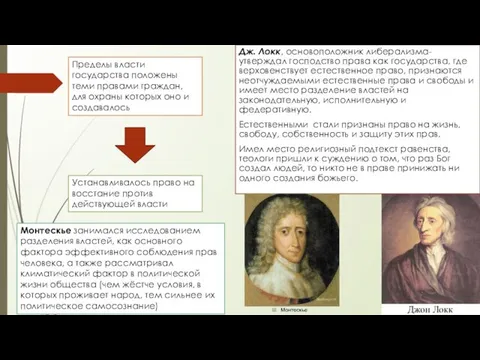 Дж. Локк, основоположник либерализма- утверждал господство права как государства, где верховенствует