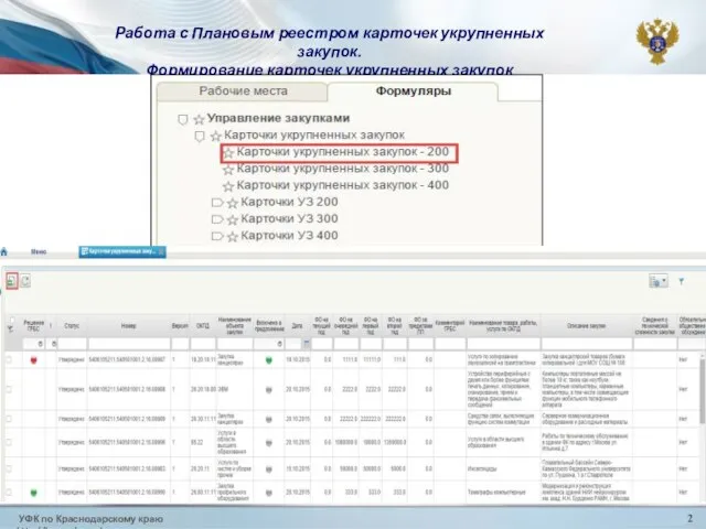 УФК по Краснодарскому краю http://krasnodar.roskazna.ru 2 Работа с Плановым реестром карточек