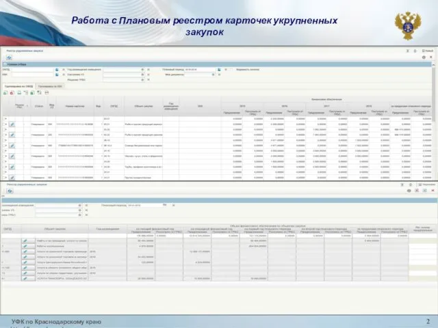 УФК по Краснодарскому краю http://krasnodar.roskazna.ru 2 Работа с Плановым реестром карточек укрупненных закупок