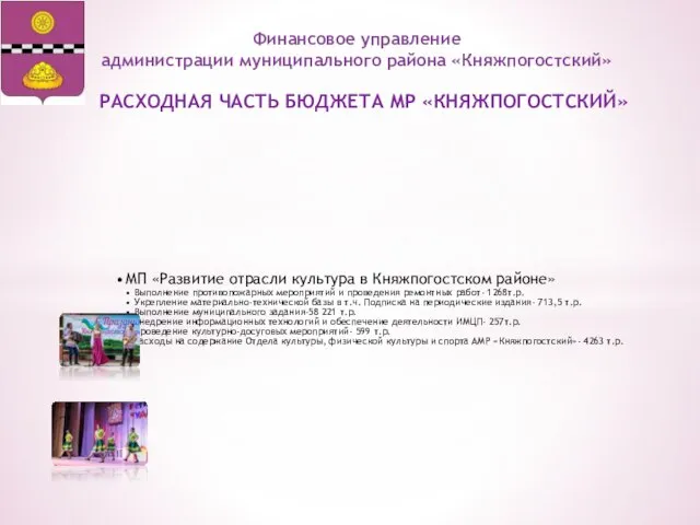 РАСХОДНАЯ ЧАСТЬ БЮДЖЕТА МР «КНЯЖПОГОСТСКИЙ» Финансовое управление администрации муниципального района «Княжпогостский»