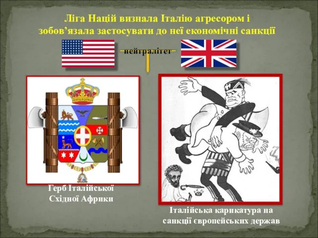 Італійська карикатура на санкції європейських держав Ліга Націй визнала Італію агресором