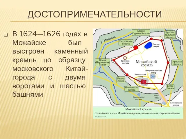 ДОСТОПРИМЕЧАТЕЛЬНОСТИ В 1624—1626 годах в Можайске был выстроен каменный кремль по