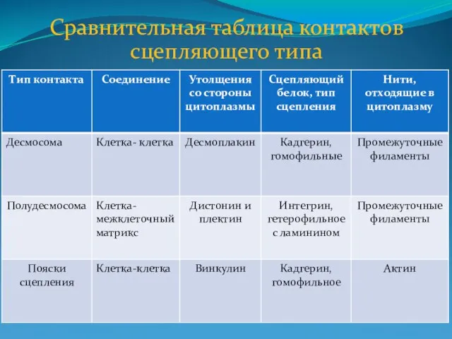 Сравнительная таблица контактов сцепляющего типа