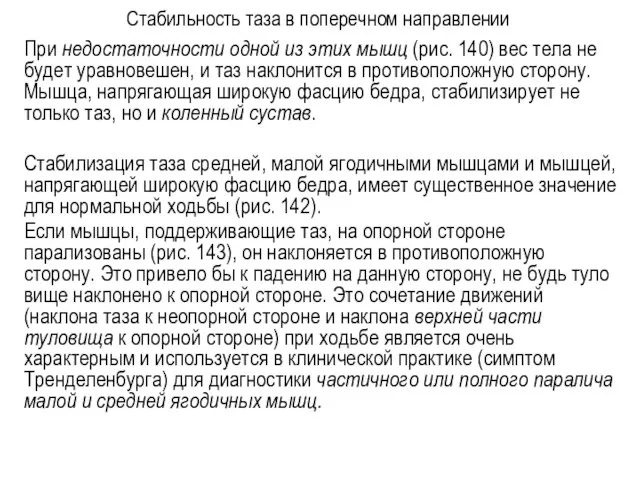 Стабильность таза в поперечном направлении При недостаточности одной из этих мышц