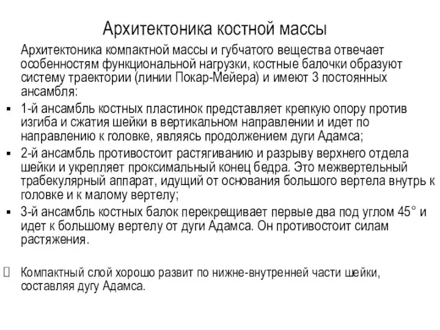 Архитектоника костной массы Архитектоника компактной массы и губчатого вещества отвечает особенностям