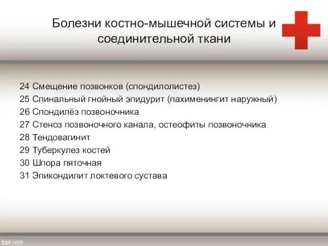 Болезни костно-мышечной системы и соединительной ткани 24 Смещение позвонков (спондилолистез) 25