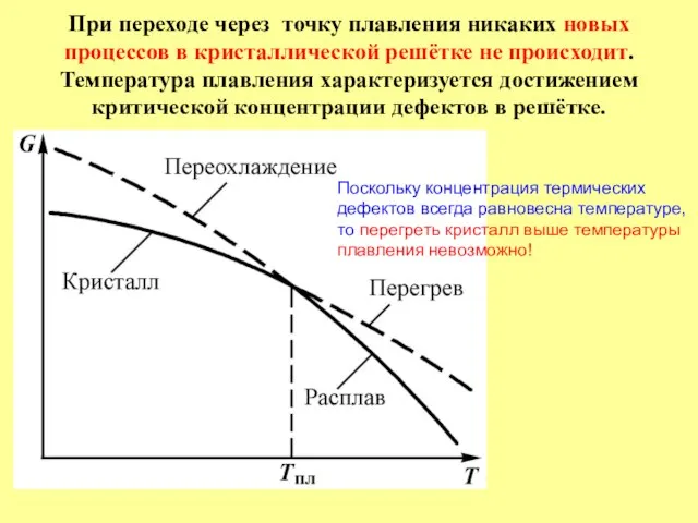 При переходе через точку плавления никаких новых процессов в кристаллической решётке