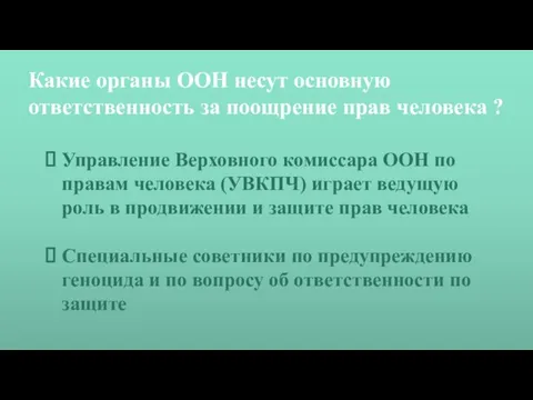 Какие органы ООН несут основную ответственность за поощрение прав человека ?