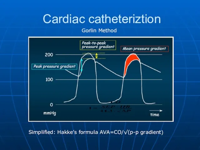 Cardiac catheteriztion Gorlin Method Simplified: Hakke’s formula AVA=CO/√(p-p gradient)