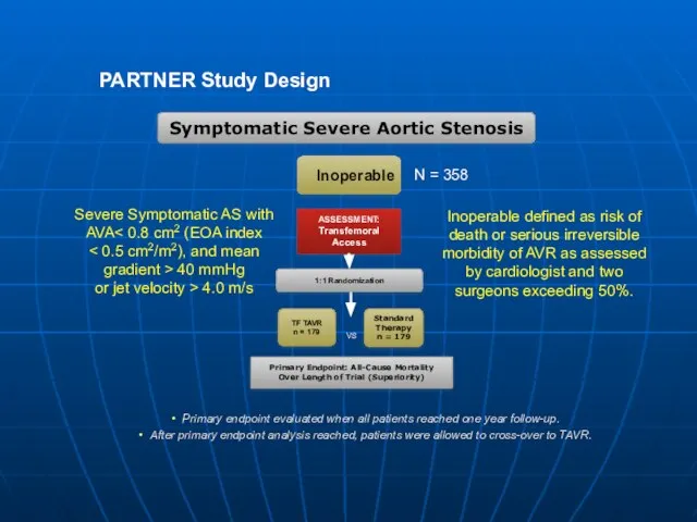 PARTNER Study Design N = 358 Inoperable Standard Therapy n =