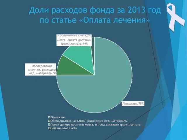 Доли расходов фонда за 2013 год по статье «Оплата лечения»