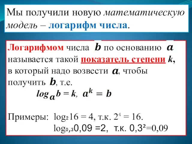 Мы получили новую математическую модель – логарифм числа.