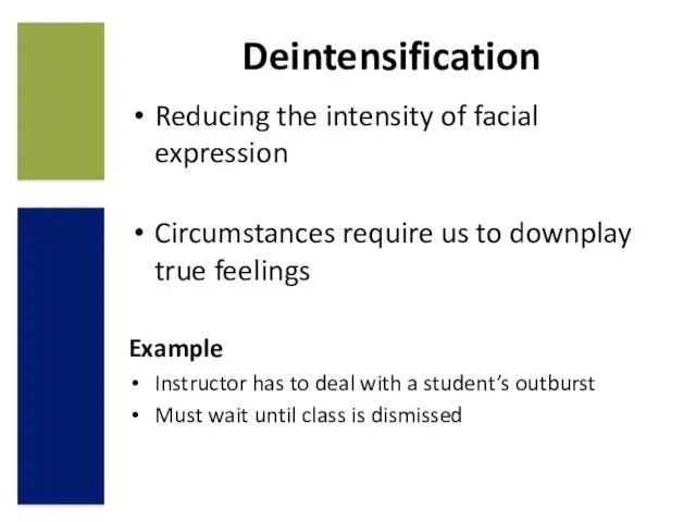 Deintensification Reducing the intensity of facial expression Circumstances require us to