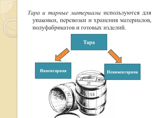 Тара и тарные материалы используются для упаковки, перевозки и хранения материалов,