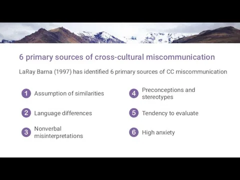 LaRay Barna (1997) has identified 6 primary sources of CC miscommunication