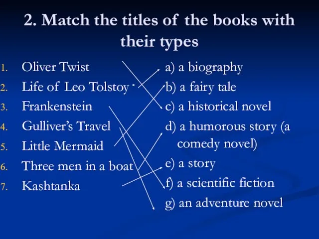 2. Match the titles of the books with their types Oliver