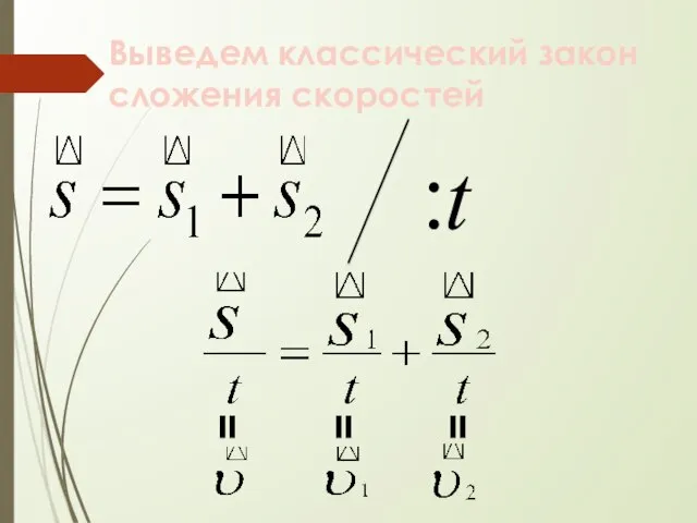 Выведем классический закон сложения скоростей :t = = =